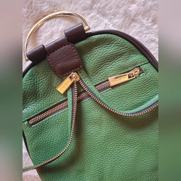 Valentina Genuine Leather Green Mini Backpack Purse Gold Hardware - Picture 5 of 6